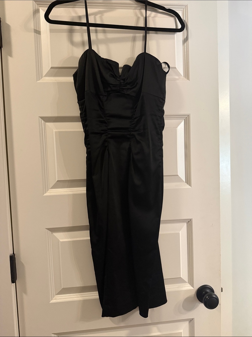 Cache Black Ruched Midi Dress with Spaghetti Straps